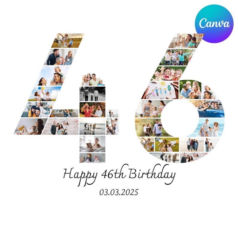 46th Birthday Photo Collage Template: Editable Number Sign (canva ...