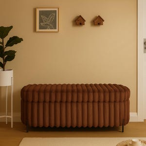 Faux Rabbit Fur Ottoman Bench: Hidden Storage, Solid Wood Frame