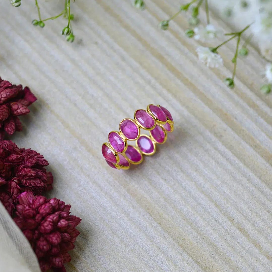 Oval Ruby Eternity Band Ring 14K Gold Women's Jewelry - Etsy