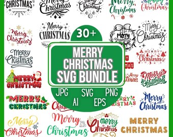 Merry Christmas SVG-bundel, vakantietypografie (directe download)