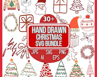 Pacote de Clipart de Natal Desenhado à Mão, Rabiscos de Inverno (svg, png, jpg, eps, ai)