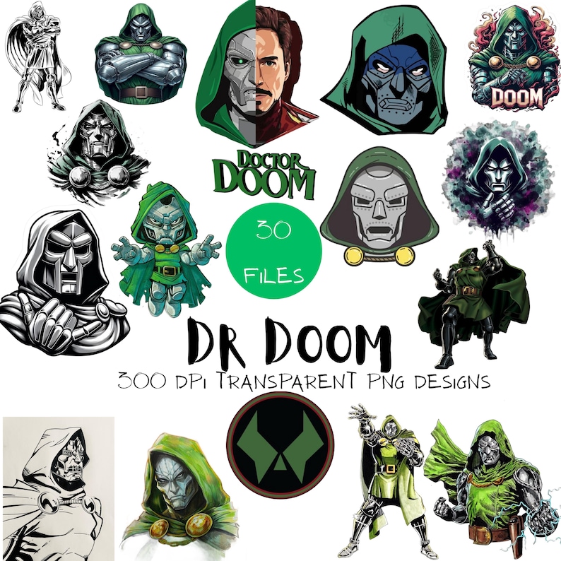 Dr. Doom Clipart PNG Bundle: Comic Villain Sublimation Files (digital ...
