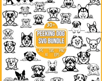 Peeking Dog Breeds SVG Bundle, Silhouette Clipart