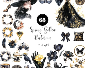 Imágenes prediseñadas góticas victorianas en formato PNG / Mujer romántica oscura, efímero vintage (descarga digital)