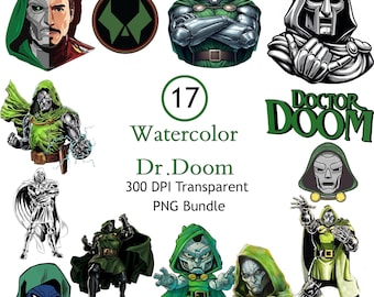 Paquete de imágenes PNG del Dr. Doom: Archivos de sublimación de villanos de cómic (descarga digital)