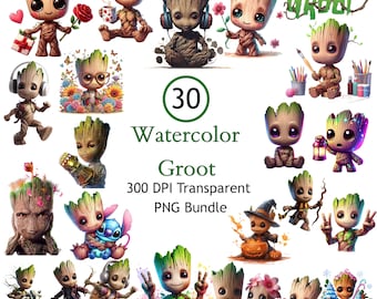 Watercolor Baby Groot PNG Clipart: Nursery Art, T-Shirt Design (Digital Download)