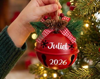 Adorno navideño personalizado para árbol de Navidad 2026, decoración personalizada con cascabeles, adorno navideño, decoración navideña, decoración festiva, regalo de Navidad, regalo de vacaciones
