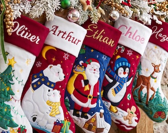 Custom Appliqué Christmas Stocking, Personalized Embroidered Name Stocking, Cute Xmas Sock, Mantel Holiday Decoration, Christmas Gift 2026