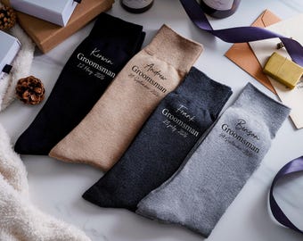 Personalized Wedding Socks for Groom, Custom Name & Date Socks, Monogrammed Men's Dress Socks, Groomsmen Gifts, Wedding Socks, Gift for him