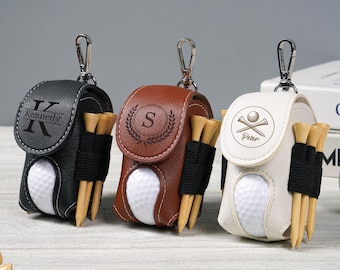 Personalized Leather Golf Ball Bag,Golf Tee Holder Ball Organizer,Mini Golf Tee Holder,Golf Keychain for Men,Groomsmen Gift,Men Golf Gift