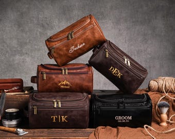 Personalized Embroidered Leather Toiletry Bag,Men's toiletry bag,Groomsmen Dopp Kit,Groomsmen Gifts,Travel Toiletry Bag,Anniversary Gift