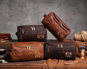 Personalized men's toiletry bag,Laser Engraved Leather Travel Kit,Groomsmen Gift,Christmas Gift for Men,Groomsmen Proposal Gift,Gift for him