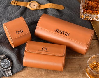 Personalized Leather Watch Case,Travel Watch Roll,Watch Roll for 3 Watches,Leather Watch Case,Groom Gift,Christmas Gifts,Personalized gift