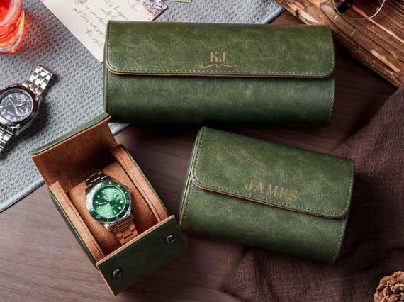 Custom Leather Watch Organizer, Collector Watch Storage Roll, Multi Slot 1-3 Watches, Personalized Desk Display, Gift for Watch Lovers