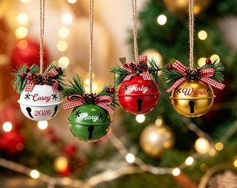 Personalized Christmas Bell Ornament, Custom Name Metal Bell, Christmas Tree Decor, Holiday Keepsake, Customized Xmas Gift for Family