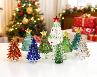 Handmade Stained Glass Christmas Tree,Mini Christmas Tree,Handmade Fused Glass tree Figurines,Christmas Gift,Xmas Ornaments Glass Tree Decor