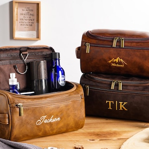 Personalized Men's Embroidered Leather Toiletry Bag, Groomsmen Dopp Kit, Groomsmen Gifts, Travel Toiletry Bag, Anniversary Gift for Him image 16