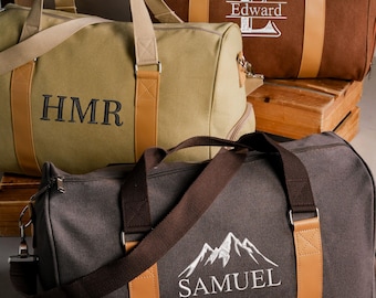Personalized Canvas Duffel Bag, Embroidered men's Travel Overnight bag, Custom Groomsmen Gifts, Bachelor Party Favors, Gift for Him
