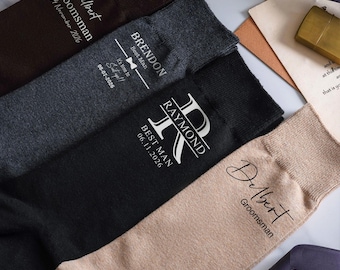 Personalized Wedding Socks for Groom, Custom Name & Date Socks, Monogrammed Men's Dress Socks, Groomsmen Gifts, Wedding Socks, Gift for him