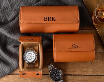 Personalized Leather Watch Case,Leather Watch Case,Travel Watch Roll,Watch Roll for 3 Watches,Groom Gift,Christmas Gifts,Personalized gift