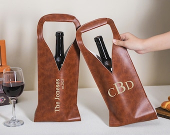 Bolsa de vino de cuero grabada, bolsa de vino personalizada, caja de vino, bolsa de vino grabada, regalos para amantes del vino, regalos de boda, regalo de inauguración de la casa