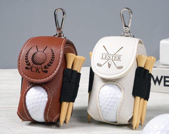 Personalized Leather Golf Ball Bag,Golf Tee Holder Ball Organizer,Golf Keychain for Men,Mini Golf Tee Holder,Groomsmen Gift,Men Golf Gift