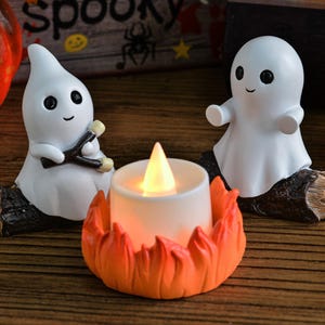 Ghost Campfire Gathering,Halloween Decor,Cute Ghost Figurine Set,Spooky Halloween Decor,Halloween Nightlight,Haunted Ghost Scene