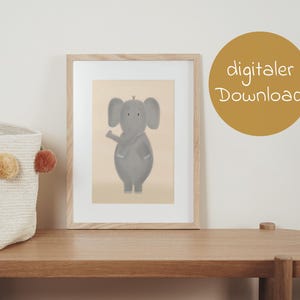 Safari Animals Poster Elephant | Wall Art for Children's Rooms & Nurseries | Lovingly Illustrated Boho Decor Picture | A3 Download