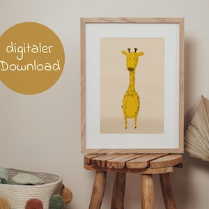 Safari Tiere Poster Giraffe | A3 Format | Wandbild für Kinderzimmer & Babyzimmer | liebevoll illustriertes Boho Deko Bild | zum Download