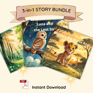 3-in-1 Story Bundle | Printable Bedtime Storybook for Kids | Patience, Kindness & Courage | Watercolor Animal Tales | Instant PDF Download