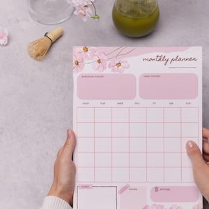 Monthly Planner Printable - Digital Monthly Planner - A4/A5 PDF - Pink Floral Calendar - Undated Monthly Schedule