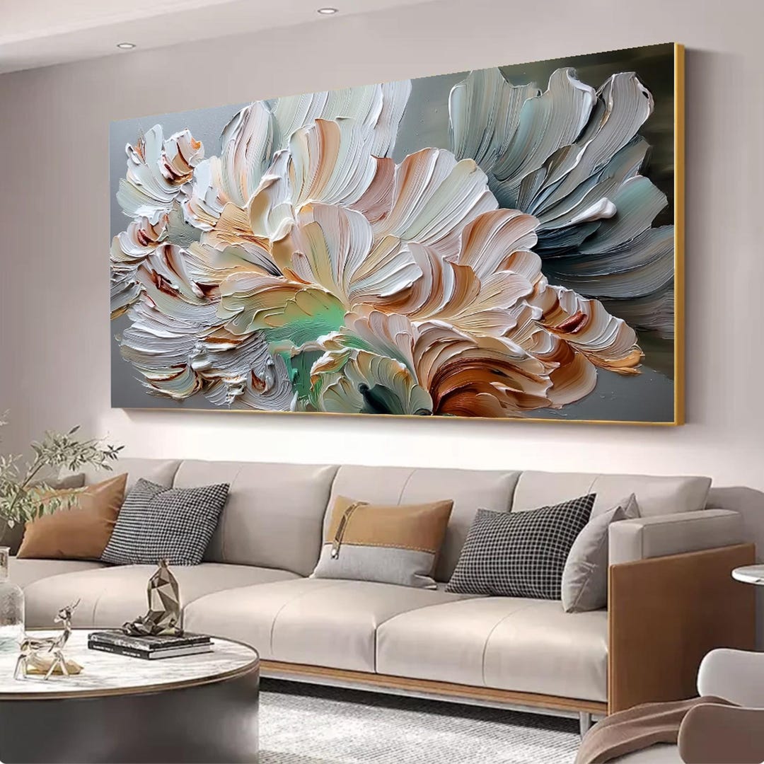 Textured Impasto Flower Painting - Neutral Tone Floral Wall Art for ...
