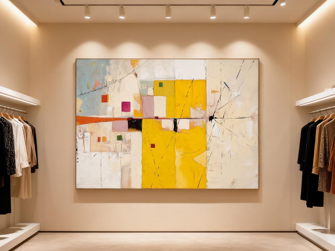 Abstract Geometric Painting on Canvas Minimalist Mid-century Modern Art ...