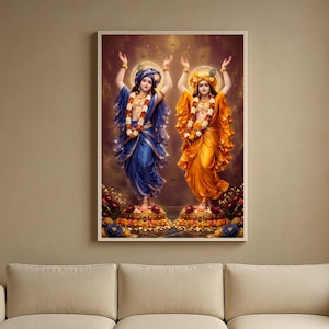 Gaura Nitai ISKCON kunst aan de muur, poster Hare Krishna Chaitanya Mahaprabhu (digitale download)