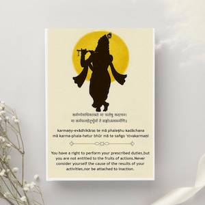 Spiritual Wall Art with Bhagavad Gita Verse 2.47 Krishna Silhouette Poster Yoga Meditation Room Hindu Wisdom Sanskrit Quote Décor
