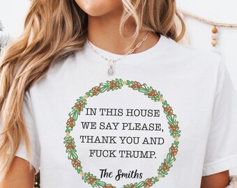 Camiseta anti-Trump personalizada, camiseta navideña personalizada, regalos liberales divertidos, regalo navideño anti-Trump, camiseta anti-MAGA y antifascismo