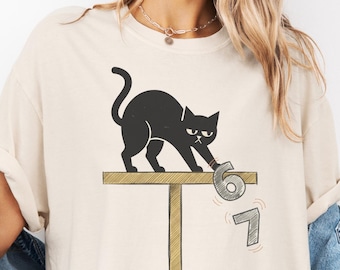 Comfort Colors® Six Seven Shirt, Funny 6 7 Meme Tee, Cat Knocking Off 67, Funny Cat Shirt, Funny Cat 6 7 Shirt