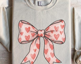 Coquette Valentine's Day Heart Bow Sweatshirt, Retro Valentine Shirt, Valentines day Bow Shirt, Coquette Bow  Shirt, Bow Valentine Gifts