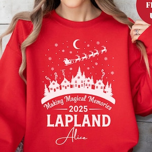 Jersey navideño familiar personalizado de Laponia, Camisetas navideñas familiares a juego de Laponia 2025, Jersey navideño, Camiseta navideña de Laponia, Camiseta navideña