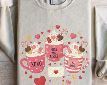 Valentine Coffee Sweatshirt, Womens Valentines Day Sweater, XOXO Sweatshirt, Coffee Lover Gift, Pink Coffee Valentine Shirt, Gift for Her
