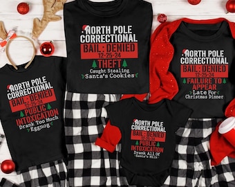 40 Quotes and Custom North Pole Correctional Shirt, Funny Family Matching Christmas Shirt, Xmas, Short Sleeve Tees, Christmas Shirts 2025