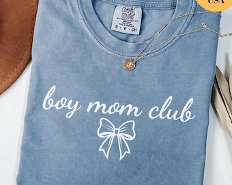 Boy Mom Club Comfort Colors® Shirt, Coquette Mom Shirt, Boy Mama Shirt, Mother's day Gift, New Mom Pregnancy Announcement