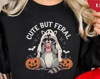 Halloween Raccoon Sweatshirt,Halloween Sweater,Halloween Sweatshirt,Spooky Season Hoodie,Ghost Sweatshirt,Raccoon Lover Shirt
