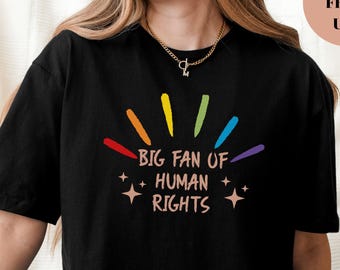 Big Fan of Human Rights Shirt, Retro Rainbow Tshirt, Radicalized by Basic Decency Tee, Everyone Welcome Gift For Liberal Anti Populism Gifts