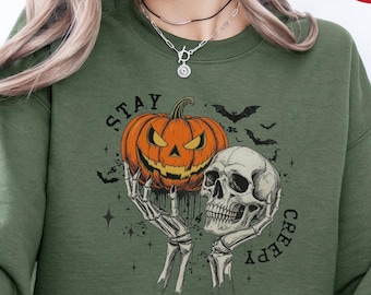 Creepy Sweatshirt, Womens Halloween Sweatshirt, Cute Skeleton Hands Tee, Funny Halloween Outfit, Skull Tee, Spooky Season Shirt