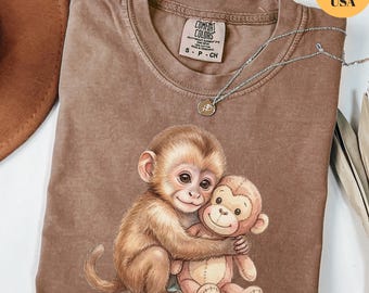 Monkey Punch Comfort Colors® Shirt, Affenpunch-Grafik-T-Shirt, Baby-Affe-Plüsch-Top, Muttertags-T-Shirt, Tierliebhaber-Muttergeschenk, süße gemütliche Mutter