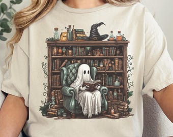 Retro Geist Lesebücher Hemd, Bibliothekar Geist Halloween, Halloween Lehrer T-shirt, Halloween Hemd, Lehrer Geschenk, Boo Schule
