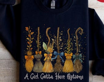 Ein Mädchen muss Optionen haben Sweatshirt, Retro Halloween Hoodie, Hexen Halloween Shirt, gruselige Saison Gefühl Witchy Shirt, trendiges Halloween
