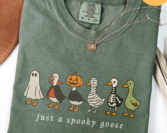 Comfort Colors® Halloween Funny Goose Shirt, Just a Spooky Goose Shirt, Halloween Shirt, Skeleton Goose Tee, Spooky Season Shirt, Spooky Tee