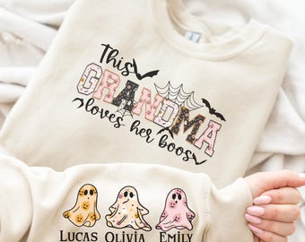 Personalized Halloween Grandma Sweatshirt, Custom Spooky Grandma Hoodie, This Grandma Loves Her Boos, Funny Grandma Gift